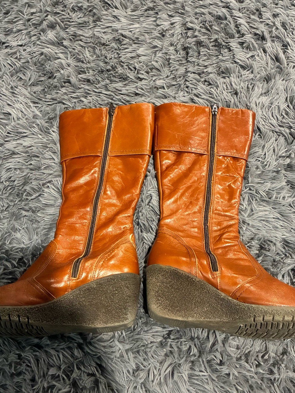 Vintage-Inspired Brown Leather Tall Boots Block Heel EU 39 - Picture 8 of 13